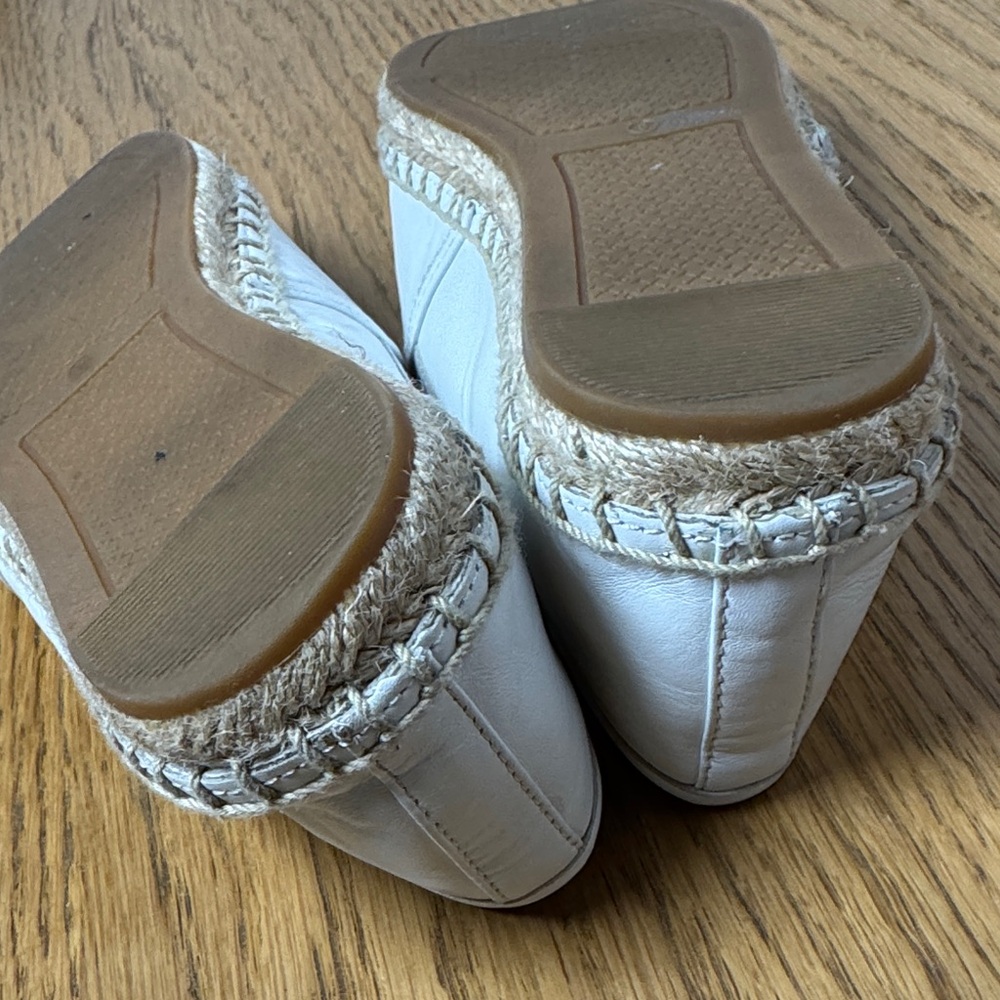 TORY‎ BURCH White Leather Espadrille Flats Perforated Logo Preppy Beach Resort 8 - Picture 11 of 13